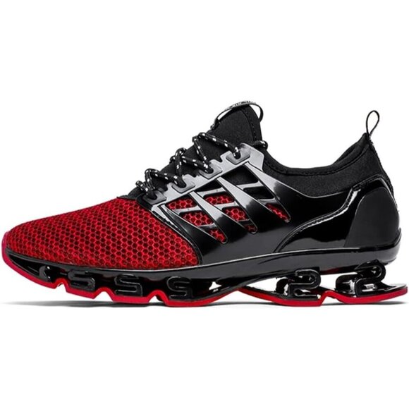 Men's Black Red Sneakers Sport Running Athletic Tennis Walking Shoes - Picture 2 of 6